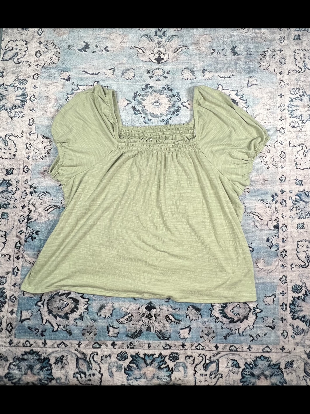 Wonderly Light Green Square-Neck Flutter Sleeve Top